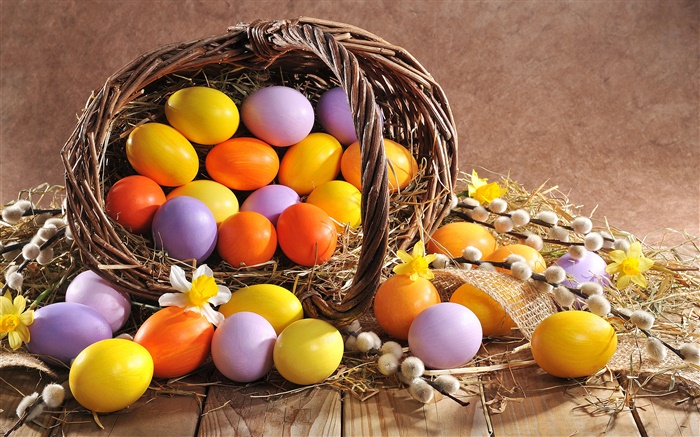 復活節，蛋，春天，柳條，籃子 桌布 圖片