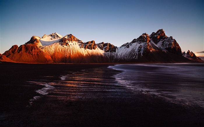 冰島，Stokksnes，山，海，日落 桌布 圖片