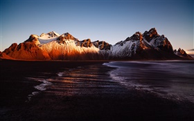 冰島，Stokksnes，山，海，日落