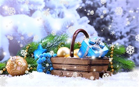球，新年，聖誕快樂，禮品，雪 高清桌布