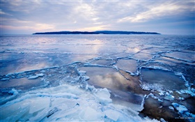 寒冷的北極，冰，雪，海，黃昏 高清桌布
