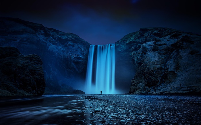 冰島，山石，瀑布，晚上 桌布 圖片