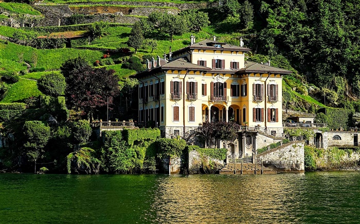 意大利科莫湖，房子，別墅，依山而建 桌布 圖片