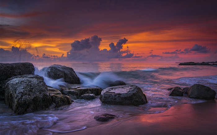 考拉海灘，泰國，海，日落，石頭 桌布 圖片