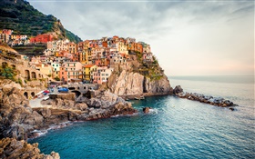 馬納羅拉，意大利，房子，海岸，船，懸崖