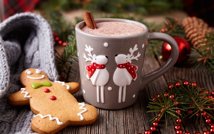 聖誕快樂，裝飾，餅乾，一杯咖啡 桌布 圖片