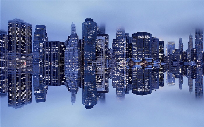 紐約，曼哈頓，美國，建築物，霧，反射 桌布 圖片