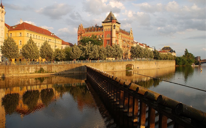 布拉格，捷克共和國，宮殿，河流，房屋 桌布 圖片