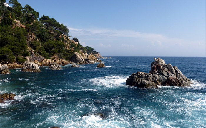 西班牙，海，海岸，岩石，自然風光 桌布 圖片