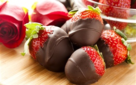 草莓，巧克力，甜點 高清桌布