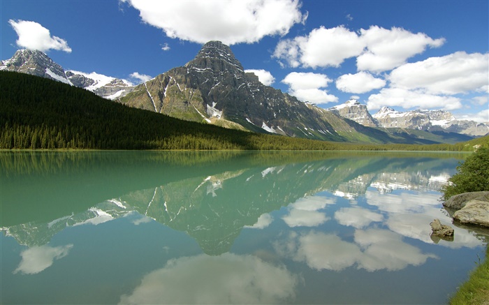 水禽湖，班夫國家公園，加拿大阿爾伯塔省，雲，山，森林 桌布 圖片