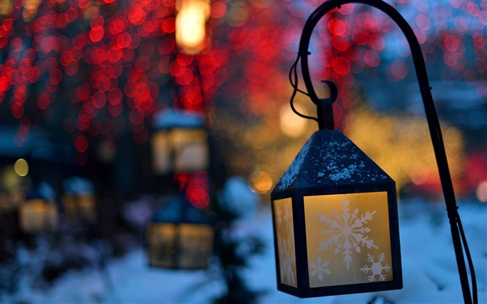 冬季，燈籠，燈，晚上，雪花 桌布 圖片