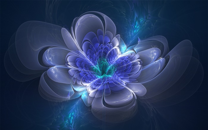 3D繪圖，藍色的花，發光，抽象 桌布 圖片
