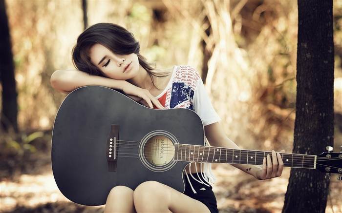 亞洲吉他女孩，音樂，休息 桌布 圖片