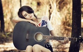 亞洲吉他女孩，音樂，休息 高清桌布
