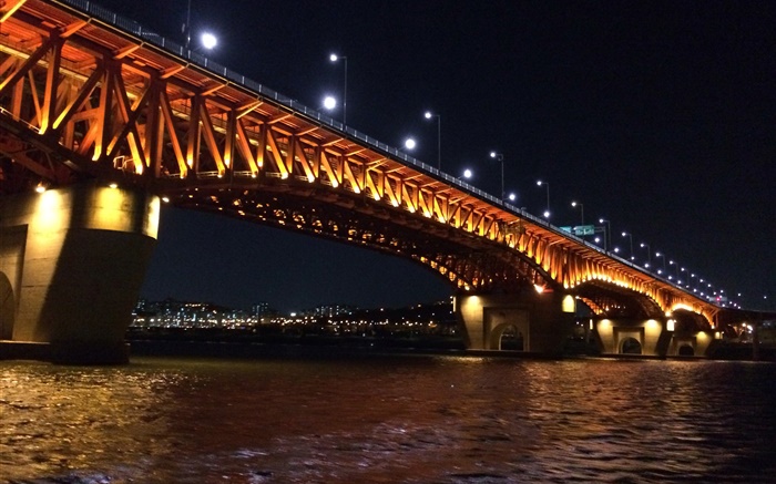 漢江，橋樑，照明，路燈，韓國首爾 桌布 圖片