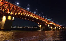 漢江，橋樑，照明，路燈，韓國首爾 高清桌布