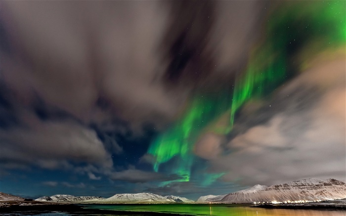 挪威，北極光，山脈，天空，星星，黃昏 桌布 圖片