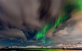 挪威，北極光，山脈，天空，星星，黃昏 高清桌布