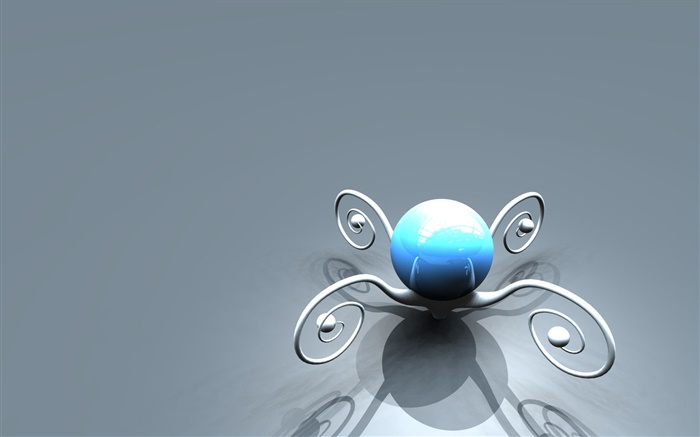 3D花，藍色球 桌布 圖片