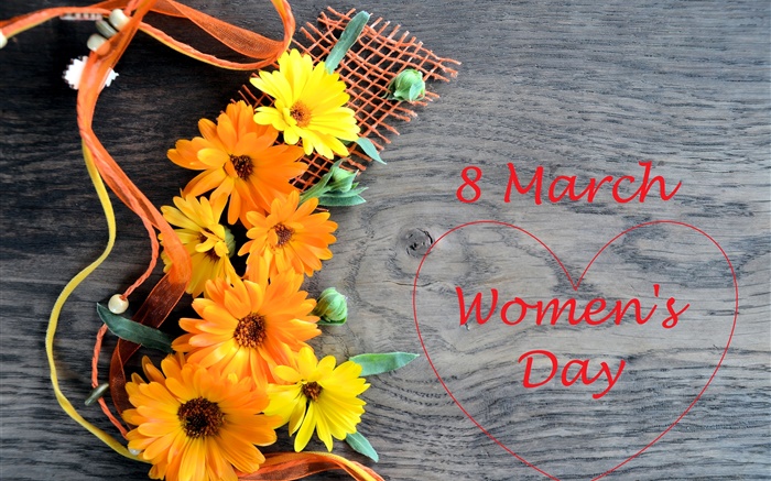 3月8日，婦女節，鮮花非洲菊，愛的心 桌布 圖片