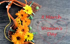 3月8日，婦女節，鮮花非洲菊，愛的心 高清桌布