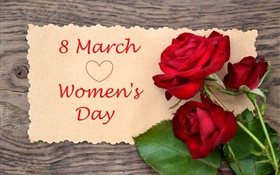 3月8日，婦女節，紅色的玫瑰鮮花 高清桌布