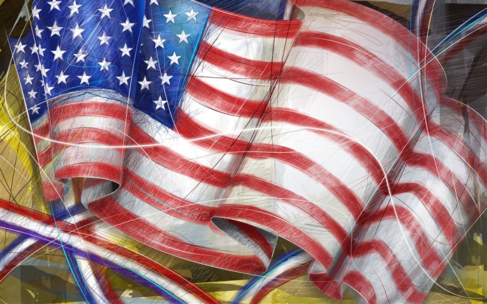 美國國旗，繪畫藝術 桌布 圖片