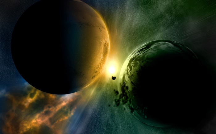 兩顆行星的即將發生的碰撞，光 桌布 圖片