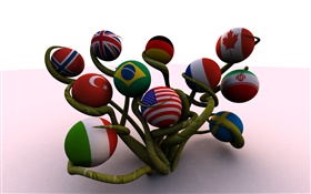 球形標誌，樹，3D創意