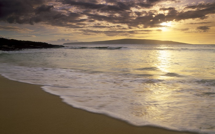 沙灘，大海，日落，雲 桌布 圖片