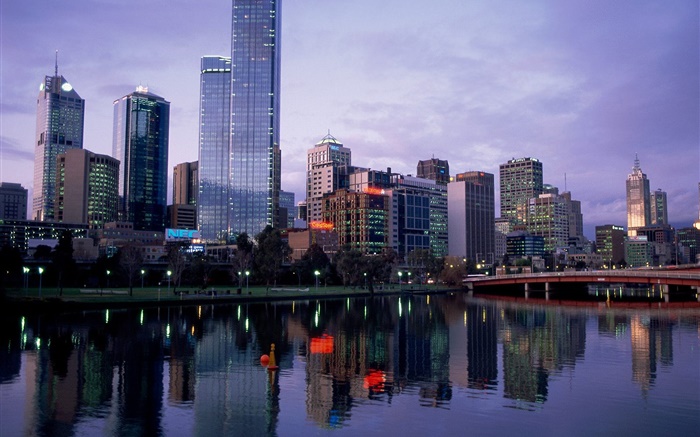 美麗的城市，黃昏，河，橋，建築，澳大利亞 桌布 圖片
