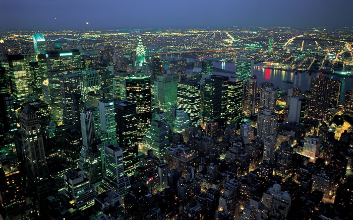 美麗的夜晚城市的燈光，頂視圖，紐約，美國 桌布 圖片