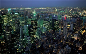 美麗的夜晚城市的燈光，頂視圖，紐約，美國 高清桌布