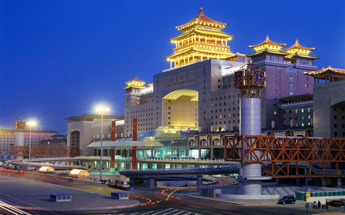 北京西站，夜晚，城市，燈光，中國 桌布 圖片