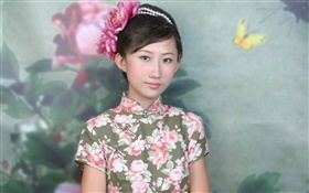 中國旗袍的女孩 高清桌布