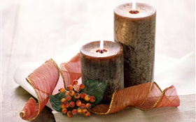 聖誕節，蠟燭，消防，漿果，色帶 高清桌布
