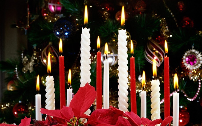 聖誕節，蠟燭，燈光 桌布 圖片