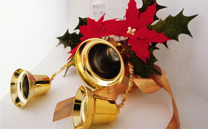 聖誕節，金色鈴鐺 桌布 圖片