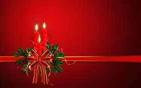 聖誕主題，絲帶，蠟燭，紅色背景