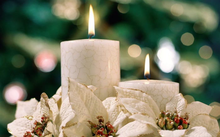 聖誕主題，白色的蠟燭 桌布 圖片