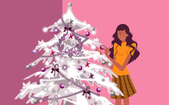 聖誕樹和女孩，矢量設計 桌布 圖片