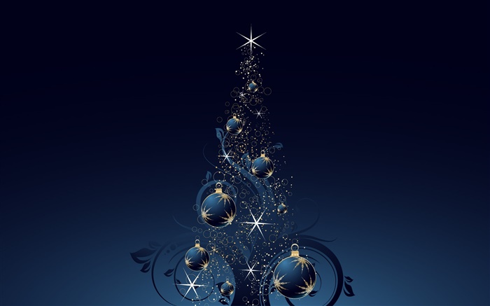 聖誕樹，球，星星，深藍色風格，矢量 桌布 圖片