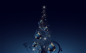 聖誕樹，球，星星，深藍色風格，矢量 高清桌布