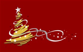 聖誕樹，簡約的風格，紅色背景