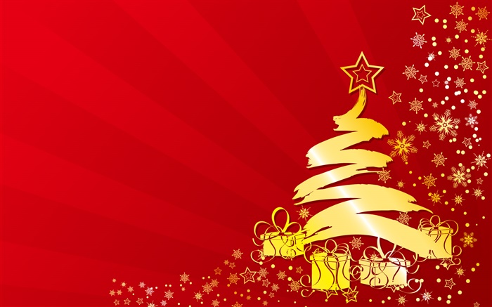 聖誕樹，明星，禮品，金色，矢量圖片 桌布 圖片