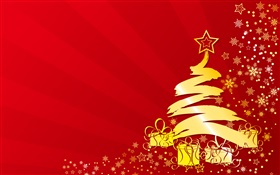 聖誕樹，明星，禮品，金色，矢量圖片 高清桌布
