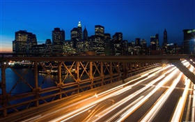 城市夜，橋樑，交通燈，建築物 高清桌布