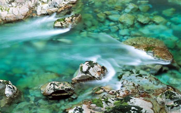 清澈的河水，河，石頭 桌布 圖片