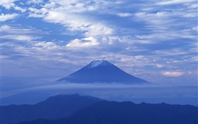黎明，藍色風格，雲，富士山，日本